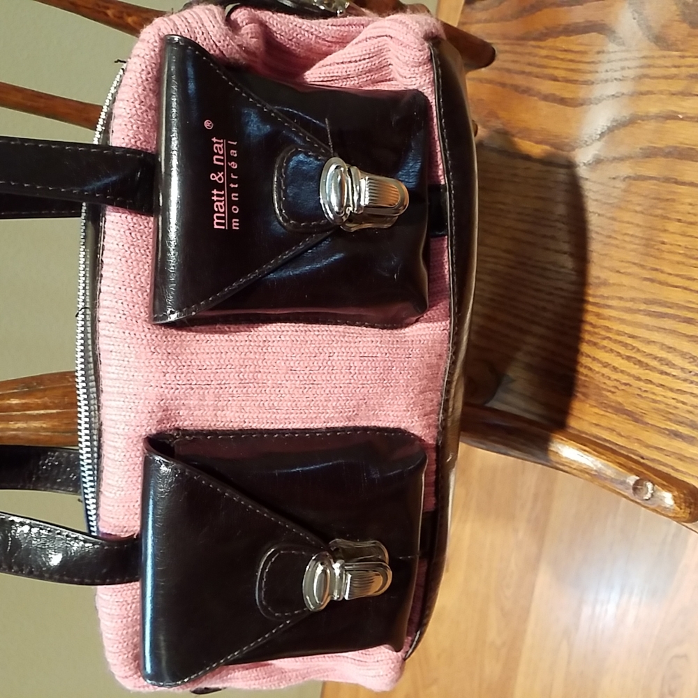 Matt & Nat Montreal Black Faux Leather And Pink Knit Little Bag